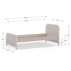 Cama individual, 199 x 107,2 x 70 cm, de madera en color crema | Colección Enola