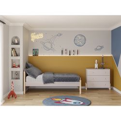 Cama individual, 199 x 107,2 x 70 cm, de madera en color crema | Colección Enola