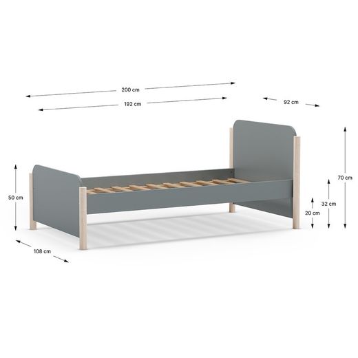 Letto singolo, 199 x 107,2 x 70 cm, in legno verde | Collezione Enola