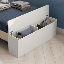 Cama individual, 216,5 x 128,5 x 153 cm, de madera en blanco y natural | Colección Odessa