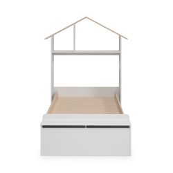 Cama individual, 216,5 x 128,5 x 153 cm, de madera en blanco y natural | Colección Odessa