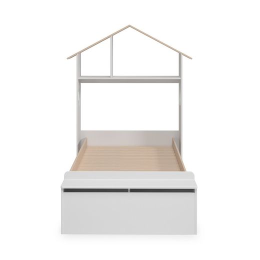 Cama individual, 216,5 x 128,5 x 153 cm, de madera en blanco y natural | Colección Odessa