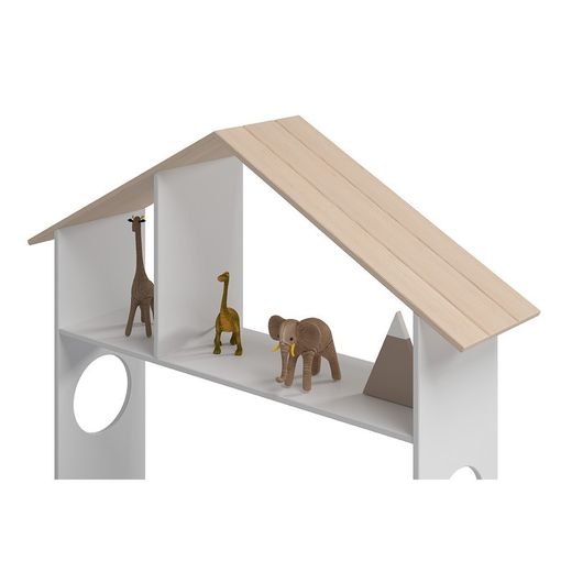 Cama individual, 216,5 x 128,5 x 153 cm, de madera en blanco y natural | Colección Odessa