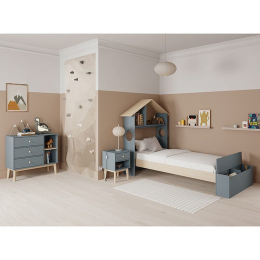 Letto singolo, 216,5 x 128,5 x 153 cm, in legno verde e naturale | Collezione Odessa