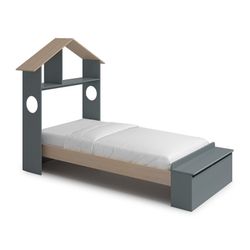 Letto singolo, 216,5 x 128,5 x 153 cm, in legno verde e naturale | Collezione Odessa