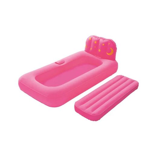 Cama Infantil Inflável Flocada Bestway 67496 Rosa 132x76x46 cm com Projetor