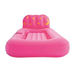Cama Infantil Inflável Flocada Bestway 67496 Rosa 132x76x46 cm com Projetor