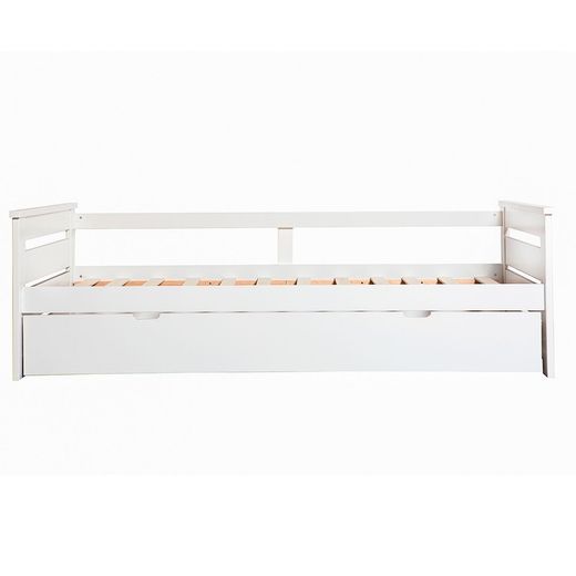Cama nido, 198 x 105 x 62 cm, de madera de pino en blanco y grises  | Colección Romántica