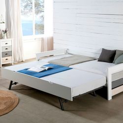 Cama nido, 198 x 105 x 62 cm, de madera de pino en blanco y grises  | Colección Romántica