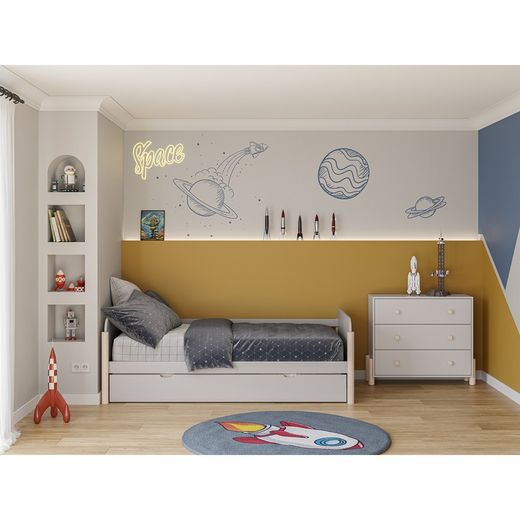 Cama nido, 198,5 x 105 x 68 cm, de madera en color crema | Colección Enola