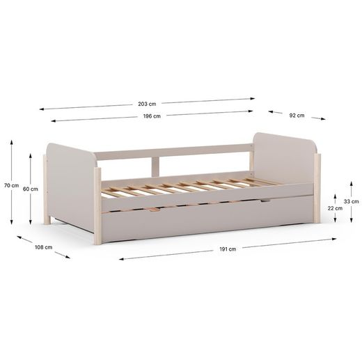 Cama nido, 198,5 x 105 x 68 cm, de madera en color crema | Colección Enola