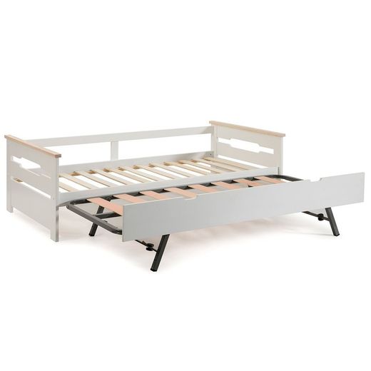 Cama nido, 199 x 105 x 62 cm, de madera en blanco y natural  | Colección Elisa