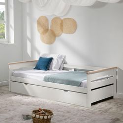 Cama nido, 199 x 105 x 62 cm, de madera en blanco y natural  | Colección Elisa