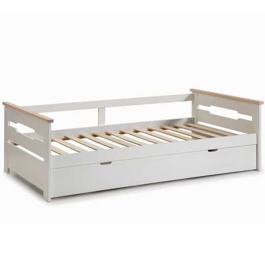 Cama nido, 199 x 105 x 62 cm, de madera en blanco y natural  | Colección Elisa