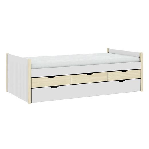 Cama nido, 205 x 98,2 x 63 cm, de madera en blanco y natural | Colección Valka