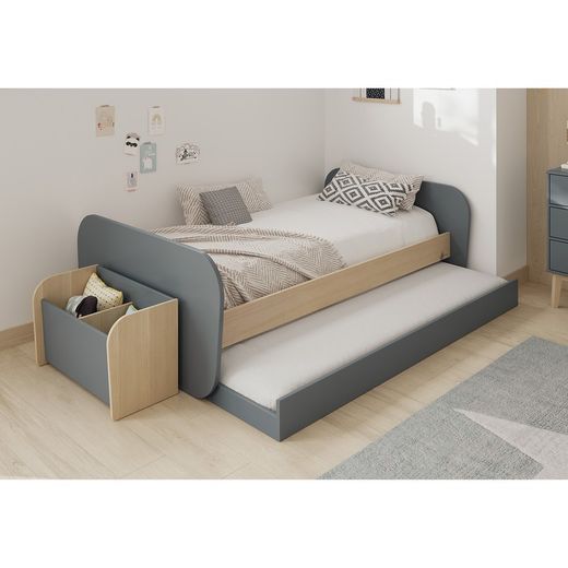 Cama nido, 205,4 x 102 x 65 cm, de madera de pino en verde y natural  | Colección Esteban