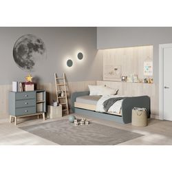 Cama nido, 205,4 x 102 x 65 cm, de madera de pino en verde y natural  | Colección Esteban