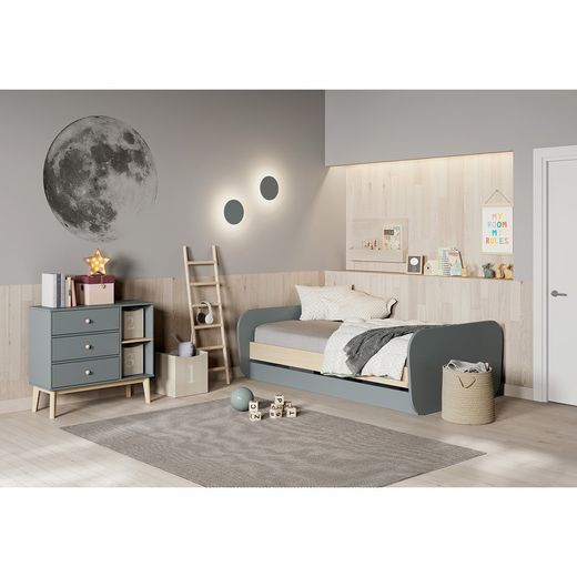 Cama nido, 205,4 x 102 x 65 cm, de madera de pino en verde y natural  | Colección Esteban