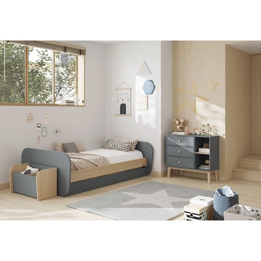 Cama nido, 205,4 x 102 x 65 cm, de madera de pino en verde y natural  | Colección Esteban