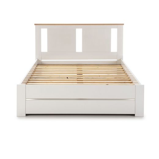 Cama para colchón de 140 cm, 198 x 152,3 x 100 cm, de madera de pino en blanco y natural  | Colección Enara