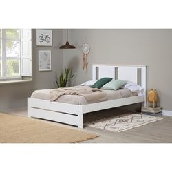 Cama para colchón de 140 cm, 198 x 152,3 x 100 cm, de madera de pino en blanco y natural  | Colección Enara