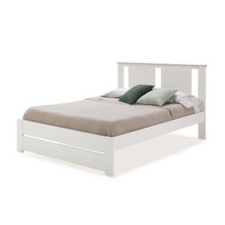 Cama para colchón de 140 cm, 198 x 152,3 x 100 cm, de madera de pino en blanco y natural  | Colección Enara