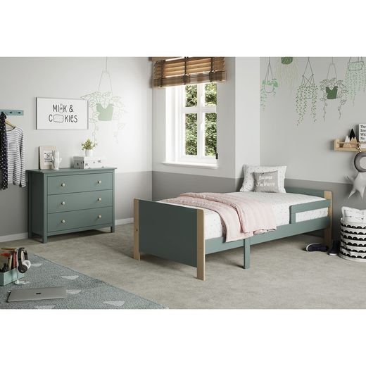 Cama para colchón de 90 cm, 144,2/194, 2 x 98,2 x 60 cm, de madera de pino en blanco y natural  | Colección Willi