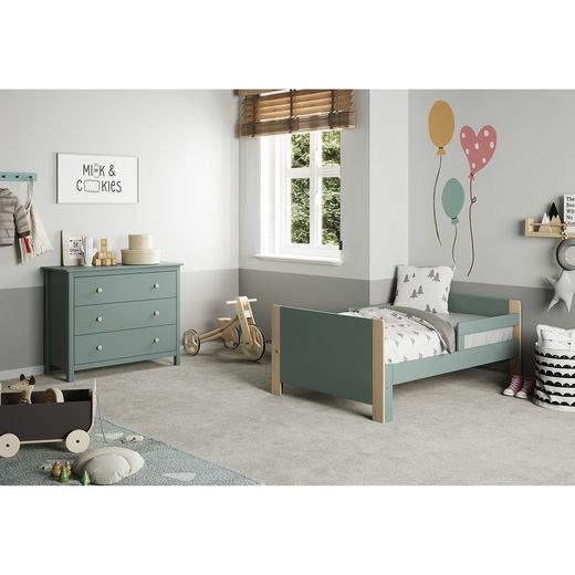 Cama para colchón de 90 cm, 144,2/194, 2 x 98,2 x 60 cm, de madera de pino en blanco y natural  | Colección Willi