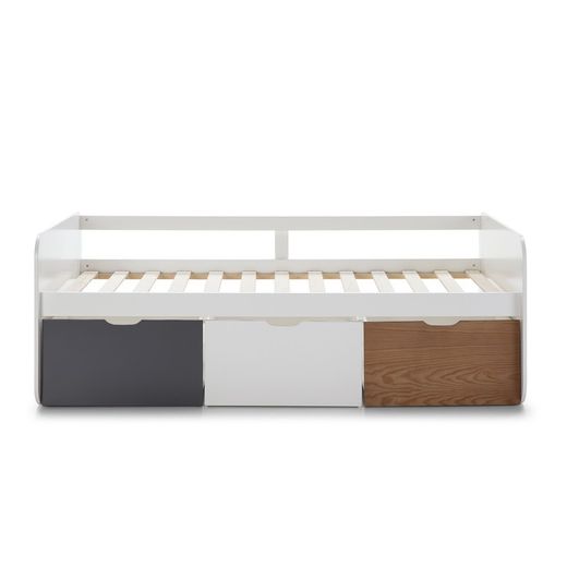 Cama para colchón de 90 cm, 195,2 x 105 x 70 cm, de madera en antracita y natural  | Colección Redona