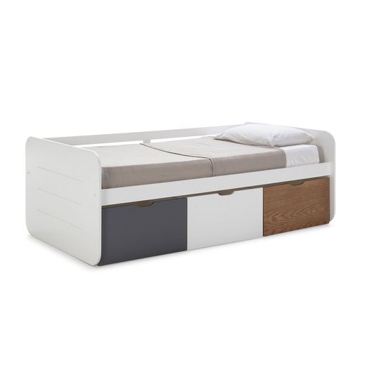 Cama para colchón de 90 cm, 195,2 x 105 x 70 cm, de madera en antracita y natural  | Colección Redona