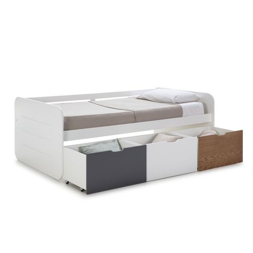 Cama para colchón de 90 cm, 195,2 x 105 x 70 cm, de madera en antracita y natural  | Colección Redona