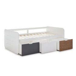 Cama para colchón de 90 cm, 195,2 x 105 x 70 cm, de madera en antracita y natural  | Colección Redona