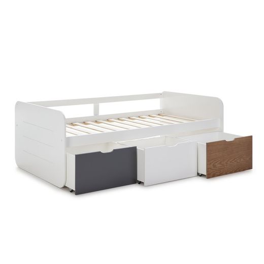 Cama para colchón de 90 cm, 195,2 x 105 x 70 cm, de madera en antracita y natural  | Colección Redona