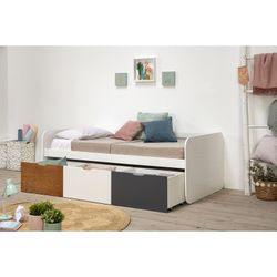 Cama para colchón de 90 cm, 195,2 x 105 x 70 cm, de madera en antracita y natural  | Colección Redona