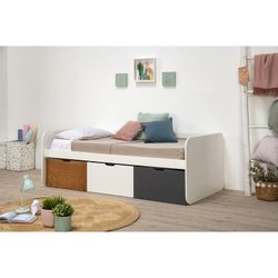 Cama para colchón de 90 cm, 195,2 x 105 x 70 cm, de madera en antracita y natural  | Colección Redona