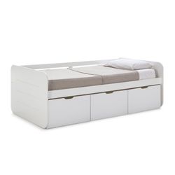 Cama para colchón de 90 cm, 195,2 x 105 x 70 cm, de madera en blanco  | Colección Abbot