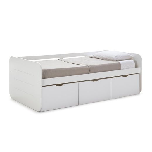 Cama para colchón de 90 cm, 195,2 x 105 x 70 cm, de madera en blanco  | Colección Abbot