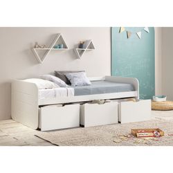 Cama para colchón de 90 cm, 195,2 x 105 x 70 cm, de madera en blanco  | Colección Abbot