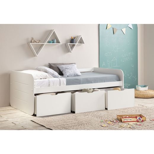 Cama para colchón de 90 cm, 195,2 x 105 x 70 cm, de madera en blanco  | Colección Abbot