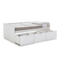 Cama para colchón de 90 cm, 195,2 x 105 x 70 cm, de madera en blanco  | Colección Abbot