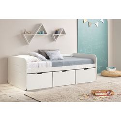 Cama para colchón de 90 cm, 195,2 x 105 x 70 cm, de madera en blanco  | Colección Abbot