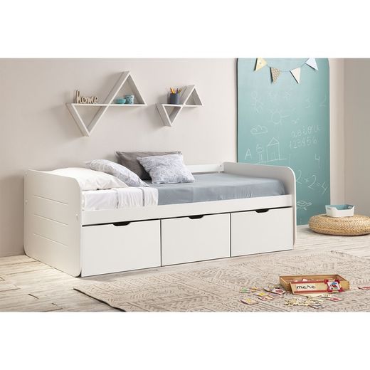 Cama para colchón de 90 cm, 195,2 x 105 x 70 cm, de madera en blanco  | Colección Abbot