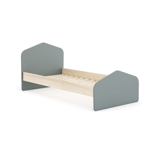Cama para colchón de 90 cm, 195,4 x 100 x 90 cm, de madera de pino en verde y natural  | Colección Estefania