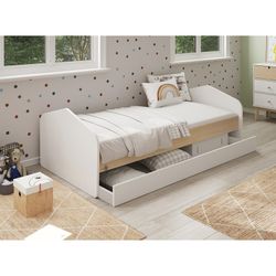 Cama para colchón de 90 cm, 205,4 x 100 x 65 cm, de madera de pino en blanco y natural  | Colección Estefania