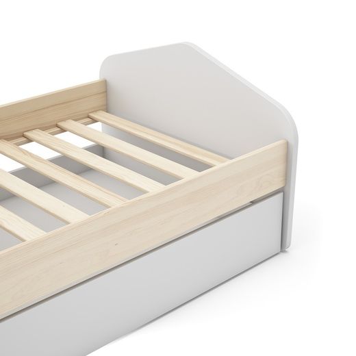 Cama para colchón de 90 cm, 205,4 x 100 x 65 cm, de madera de pino en blanco y natural  | Colección Estefania
