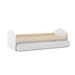 Cama para colchón de 90 cm, 205,4 x 100 x 65 cm, de madera de pino en blanco y natural  | Colección Estefania