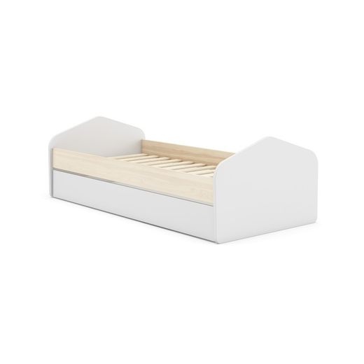Cama para colchón de 90 cm, 205,4 x 100 x 65 cm, de madera de pino en blanco y natural  | Colección Estefania