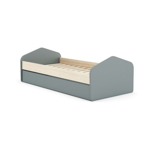 Cama para colchón de 90 cm, 205,4 x 100 x 65 cm, de madera de pino en verde y natural  | Colección Estefania