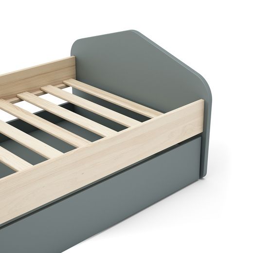 Cama para colchón de 90 cm, 205,4 x 100 x 65 cm, de madera de pino en verde y natural  | Colección Estefania