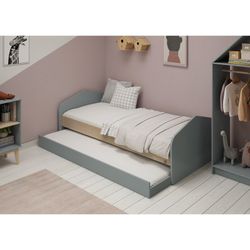 Cama para colchón de 90 cm, 205,4 x 100 x 65 cm, de madera de pino en verde y natural  | Colección Estefania